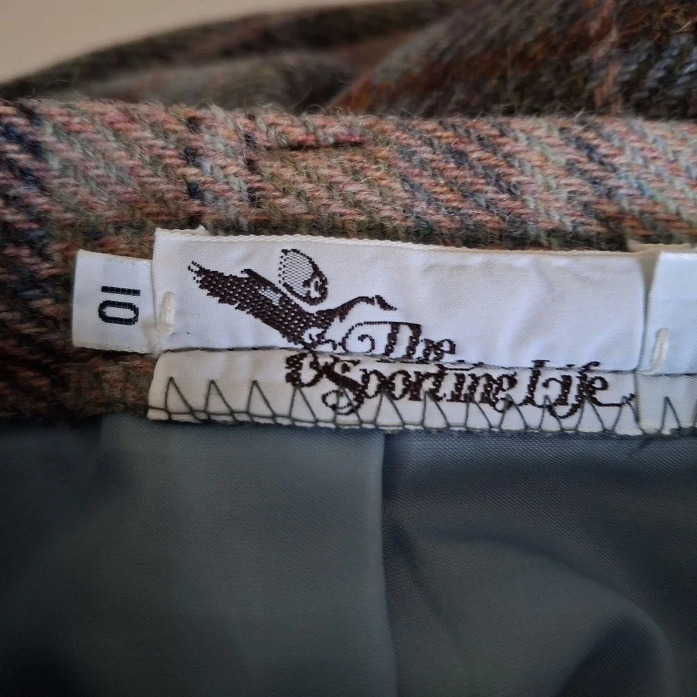 Vintage THE SPORTING LIFE Size 10 Plaid Wool Skirt Brown Pink Zip Made In USA - Picture 3 of 14